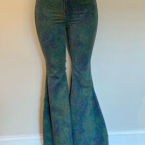 Free People Green Paisley Flare Jeans